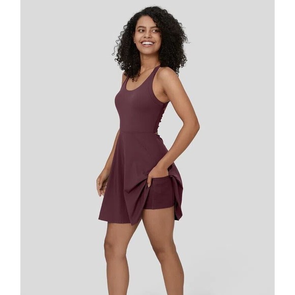 NWT & Bag Halara Backless Twisted Cut-Out 2 In 1 Exercise Dress Size M Long Fig - Picture 1 of 16